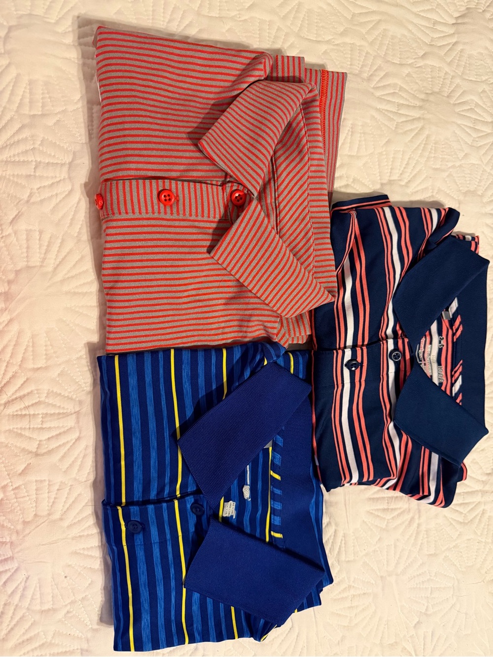 Under Armour Men’s Striped Polo Bundle - Red/Gray, Navy/Coral, Blue/Yellow
